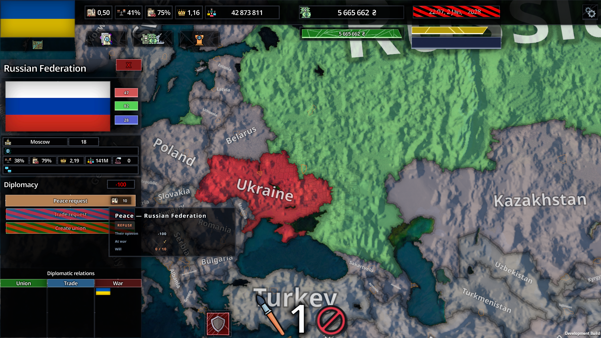 Country panel and diplomacy map